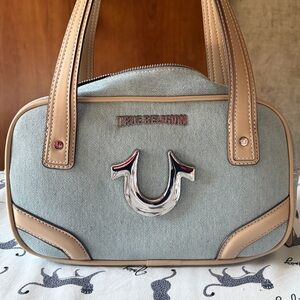 True Religion Light Blue and Tan Shoulder Bag